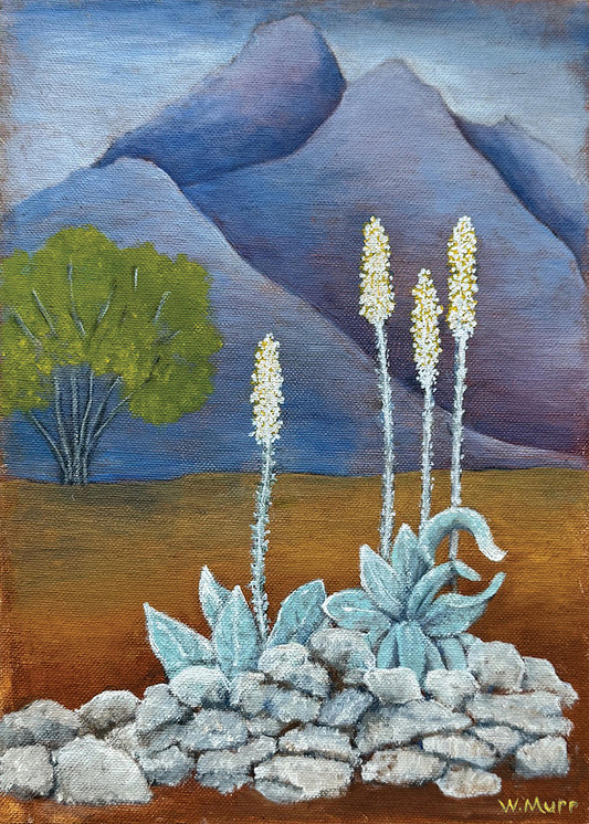 Octopus Agave – Desert Plant & Mountain Landscape Vintage Painting Art Card