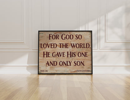 Video showcasing John 3:16 scripture wall art in detail