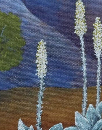 Video preview of Octopus Agave canvas art showing close-up details of desert blooms and earthy textures on satin canvas