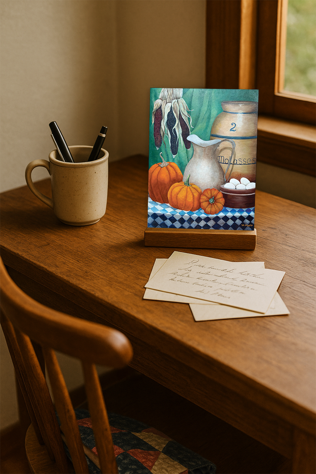 October Still Life – Pumpkins, Molasses, and Farmhouse Vintage Painting Art Card