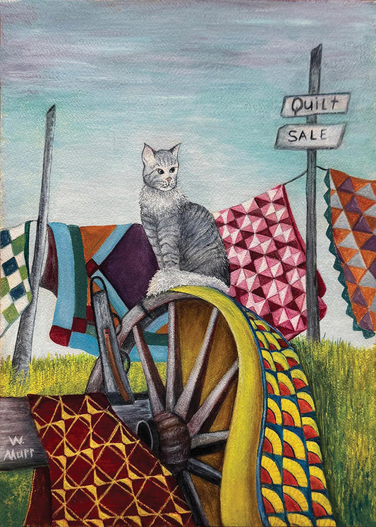Quilt Sale – Country Cat & Patchwork Quilts Vintage Painting Art Card