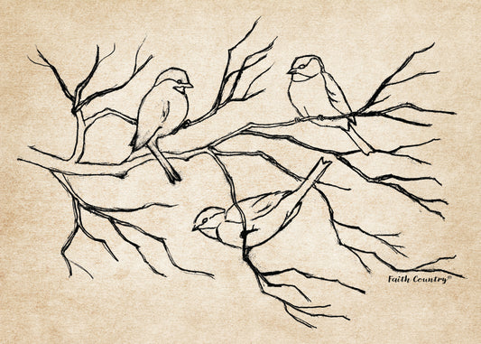 Vintage Bird Sketch Printable, Rustic Sparrow Line Art, Country Farmhouse Wall Decor, Heritage Nature Drawing