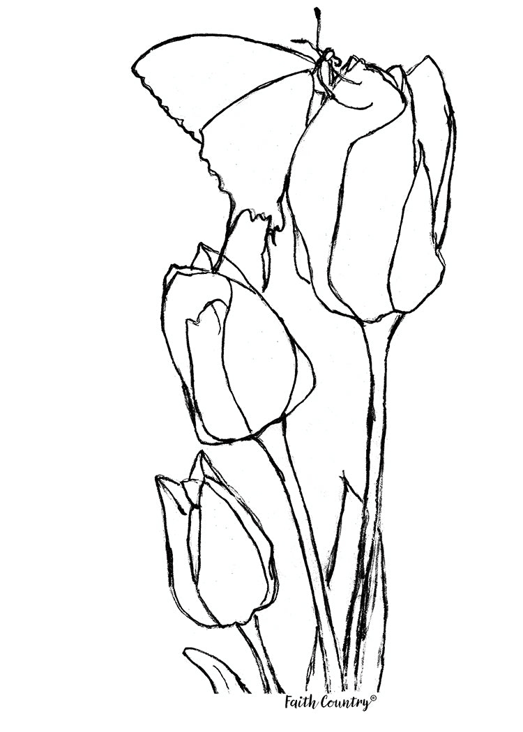 Vintage Tulip Sketch Printable, Rustic Floral Line Art, Antique Botanical Drawing, Farmhouse Flower Wall Decor