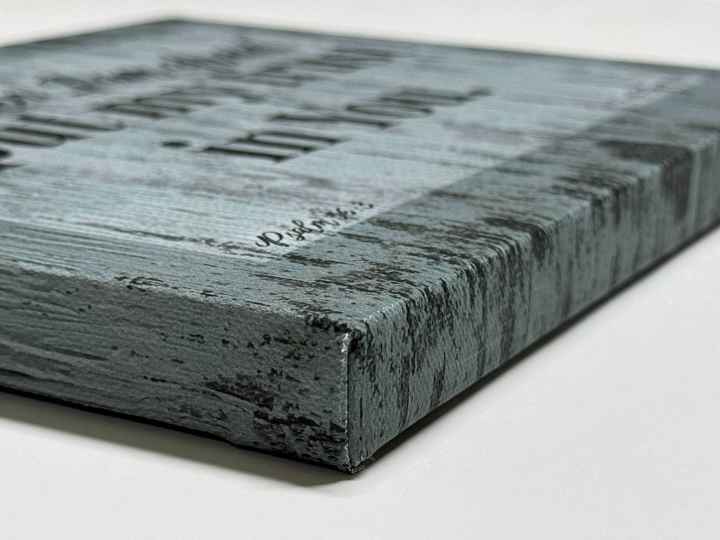 Side angle of canvas showing texture and wrapped edge of Psalm 56:3 scripture art