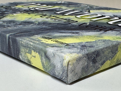 Side view of wrapped canvas art featuring 'My word shall not return void,' highlighting the detailed textured edges and abstract color palette.